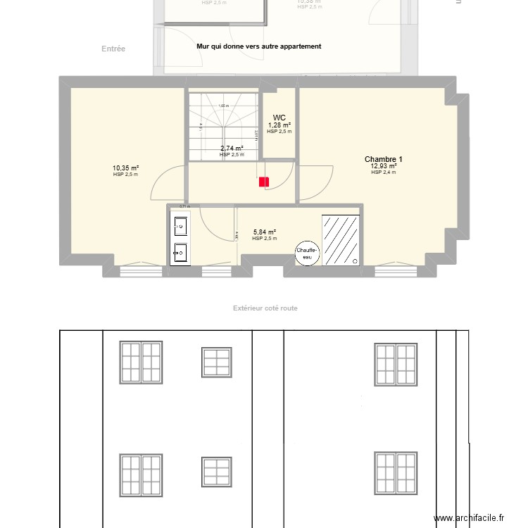 Appart V5 sans amenagement. Plan de 10 pièces et 93 m2