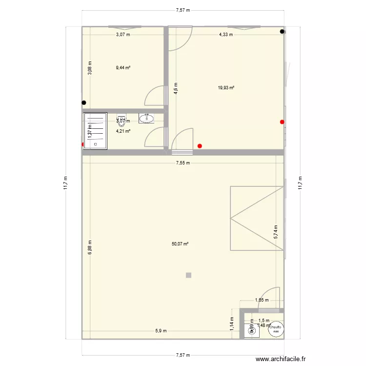 nouv plan + equipement. Plan de 14  et 212 m²