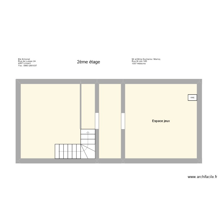 Duchaine / Maricq 2ème. Plan de 3 pièces et 39 m2