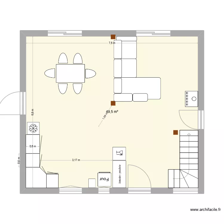 cuisine. Plan de 1  et 50 m²