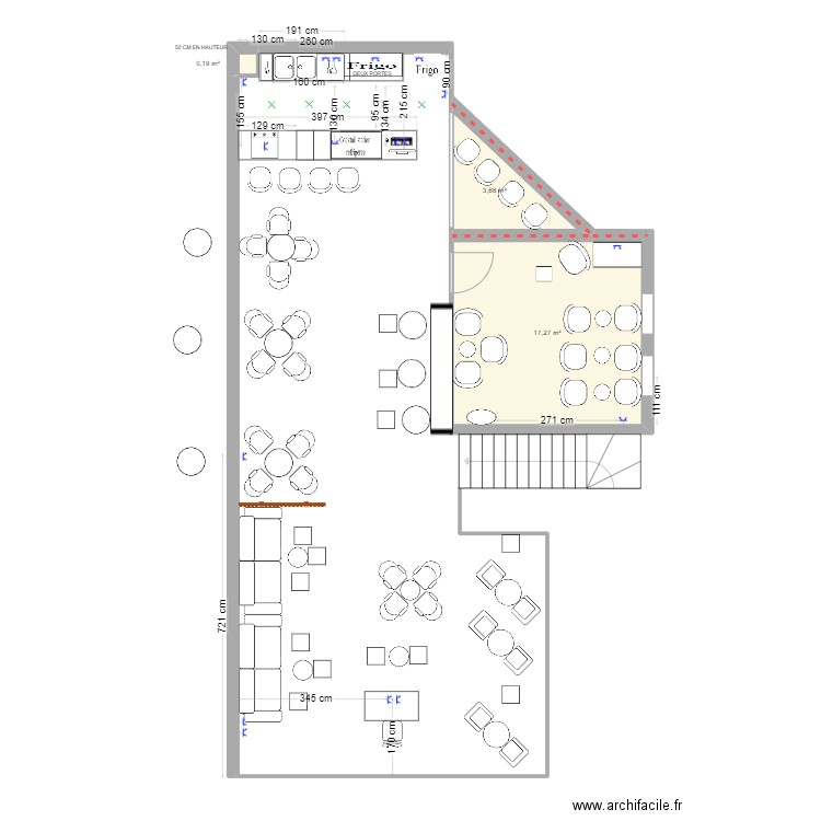 Lubumbashi. Plan de 3 pièces et 21 m2