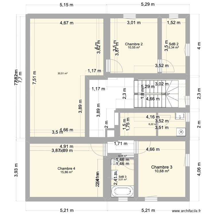 Maison 1er étage complet 2. Plan de 9 pièces et 88 m2