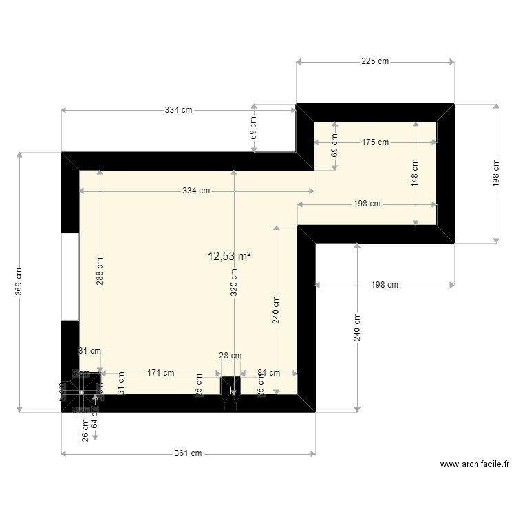 PLAN DE CUISINE. Plan de 3 pièces et 13 m2