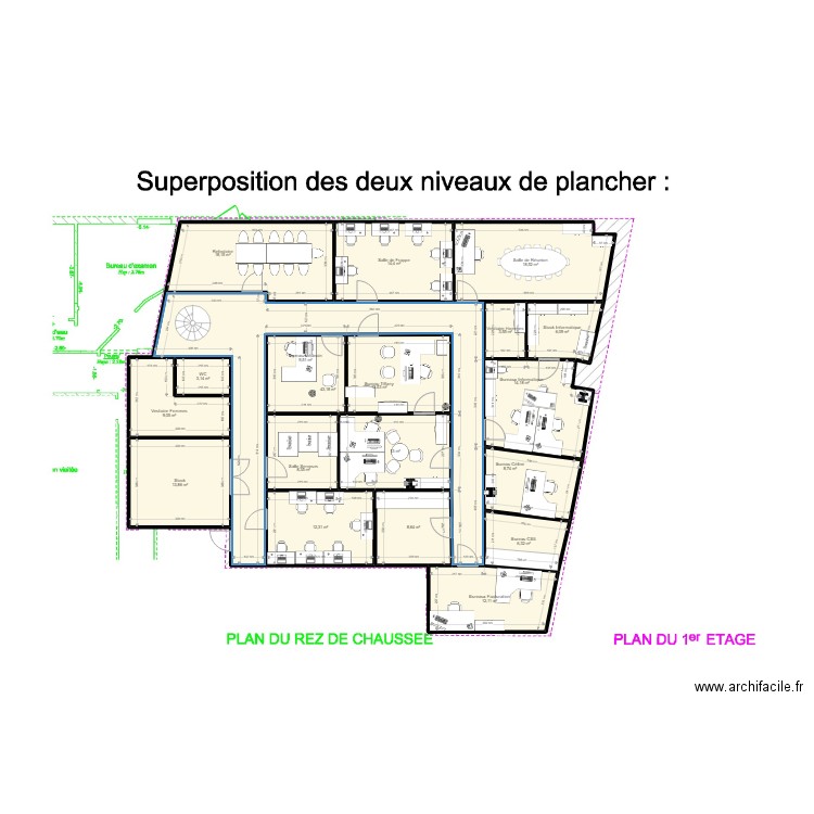 Etage Montevrain. Plan de 19 pièces et 236 m2