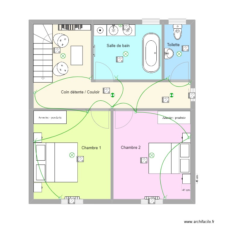 Plan étage. Plan de 5 pièces et 54 m2