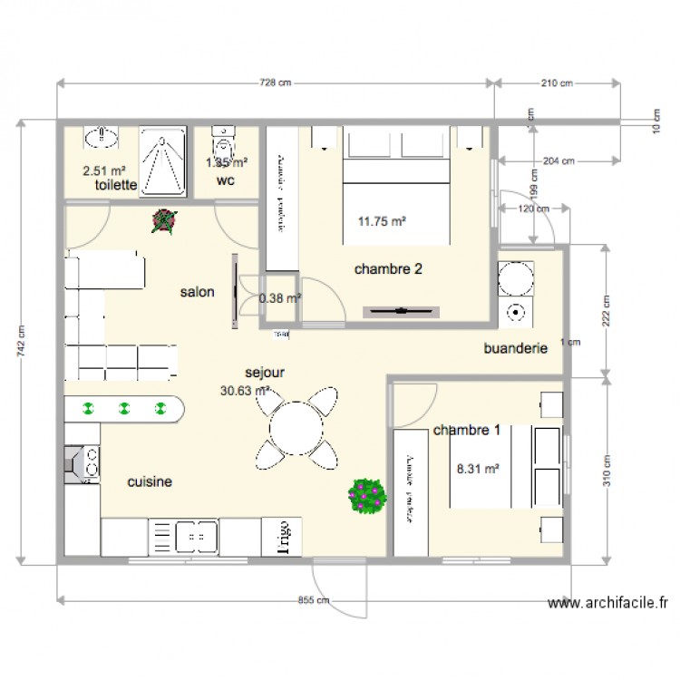 Appart F3 avant Buanderie Meuble1. Plan de 0 pièce et 0 m2