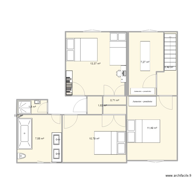 plan 3. Plan de 10 pièces et 58 m2