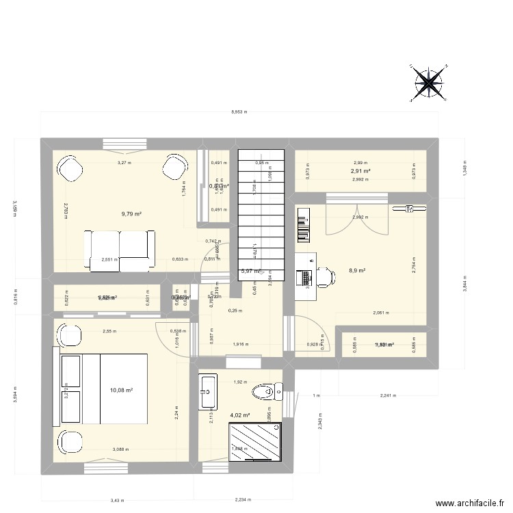 ETAGE CORNEILLA. Plan de 10 pièces et 45 m2