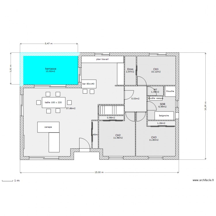  maison  fabrice caballud 15  x  10m terrasse ouverte Plan  