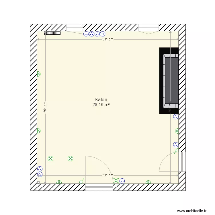 salon  &eacute;lectricit&eacute;. Plan de 