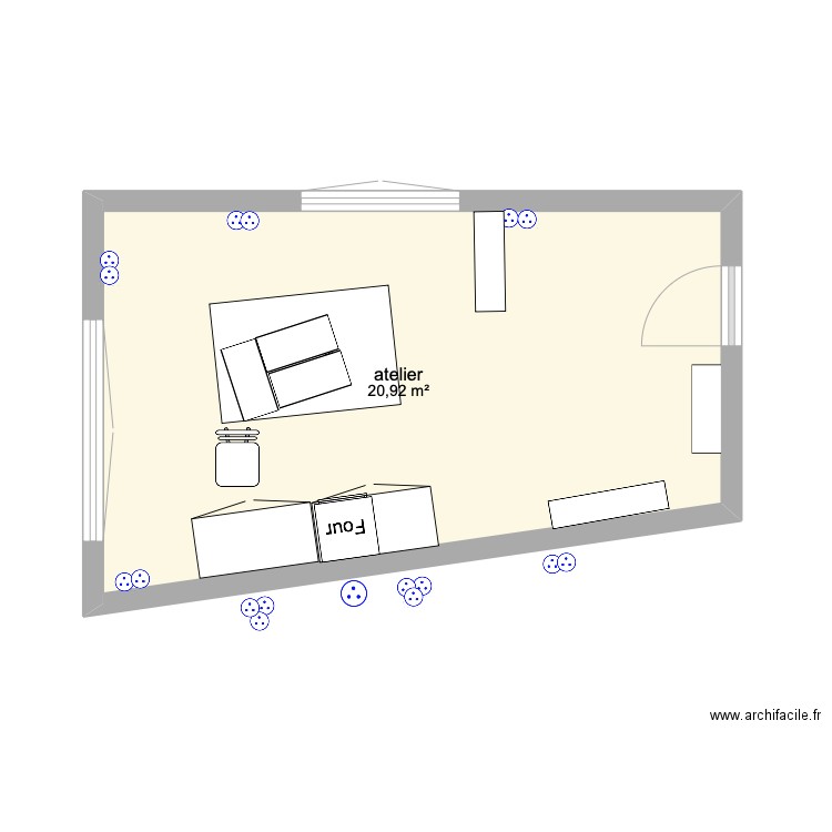 atelier. Plan de 1 pièce et 21 m2