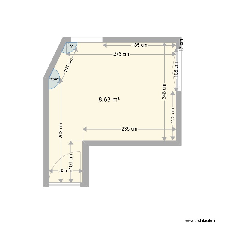 titre. Plan de 1 pièce et 9 m2