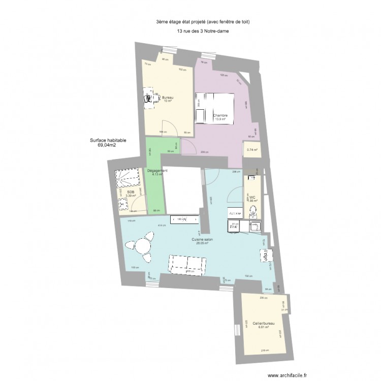 3ème étage avec fenêtre de toit. Plan de 0 pièce et 0 m2