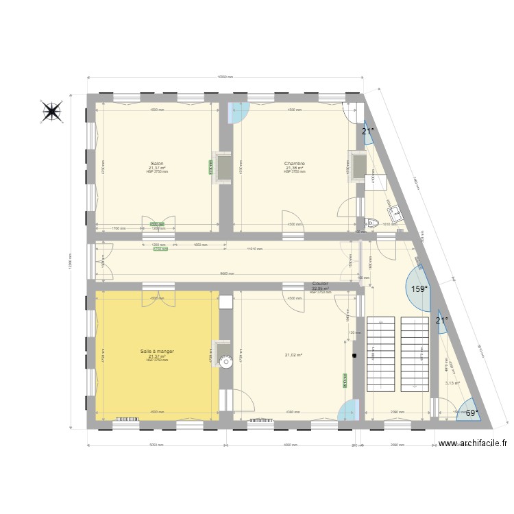 Original avec mesure. Plan de 6 pièces et 121 m2