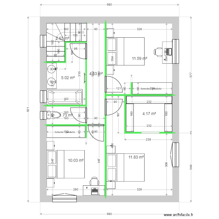 CARRERE ETAGE AVP 3 LOT 6. Plan de 8 pièces et 52 m2