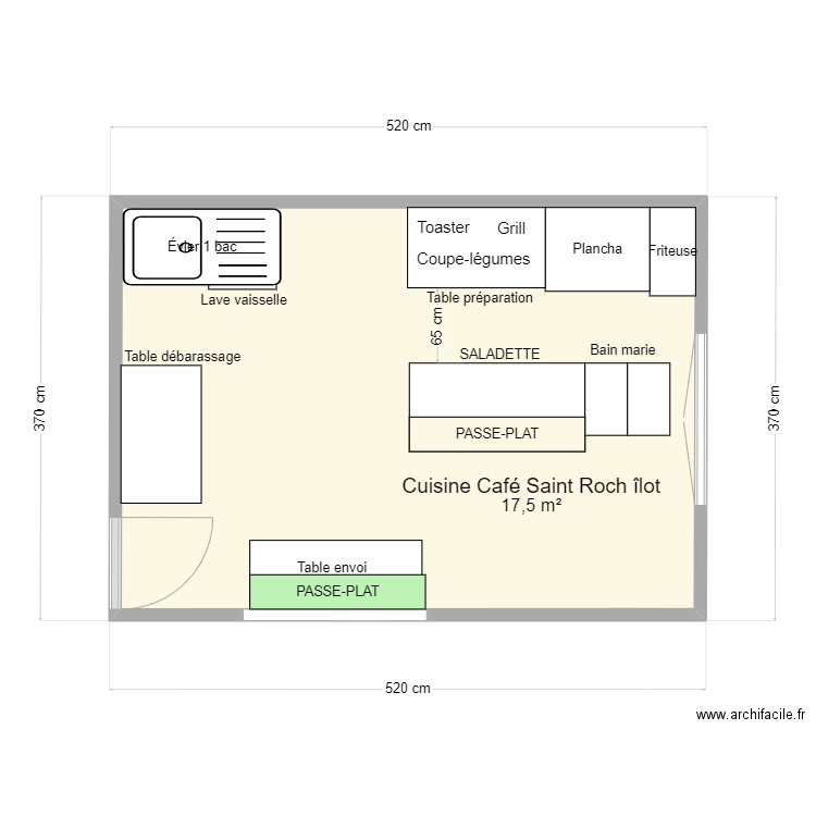 Cuisine Café Saint Roch V2. Plan de 1 pièce et 18 m2