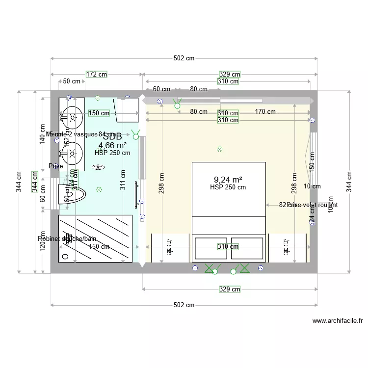 Plan suite parentale avec WC. Plan de 