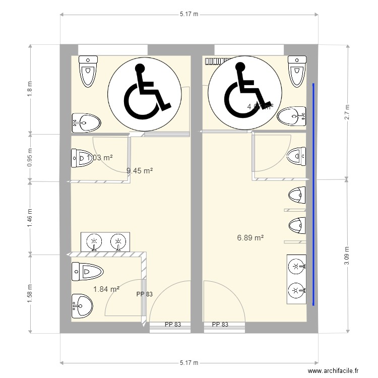 Dossier Ecole  Plan Sanitaire Proposition V5 PMR. Plan de 5 pièces et 23 m2