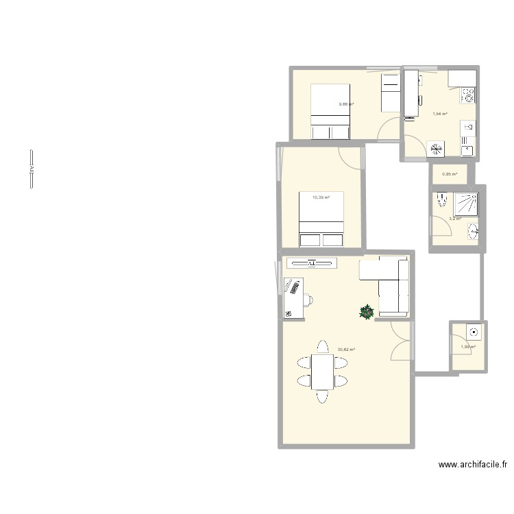 app. Plan de 7 pièces et 65 m2