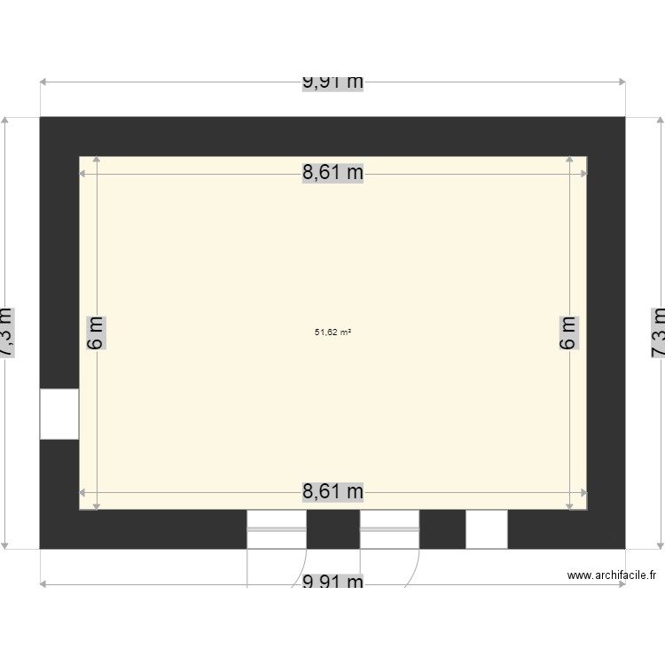 maçonnerie. Plan de 1 pièce et 52 m2