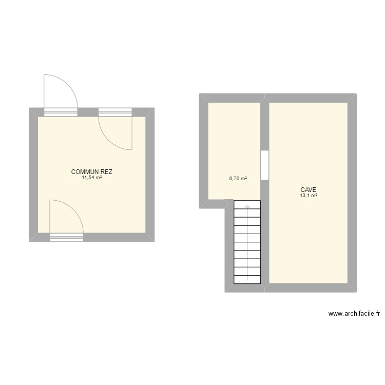 CAVE BADOUX. Plan de 3 pièces et 31 m2