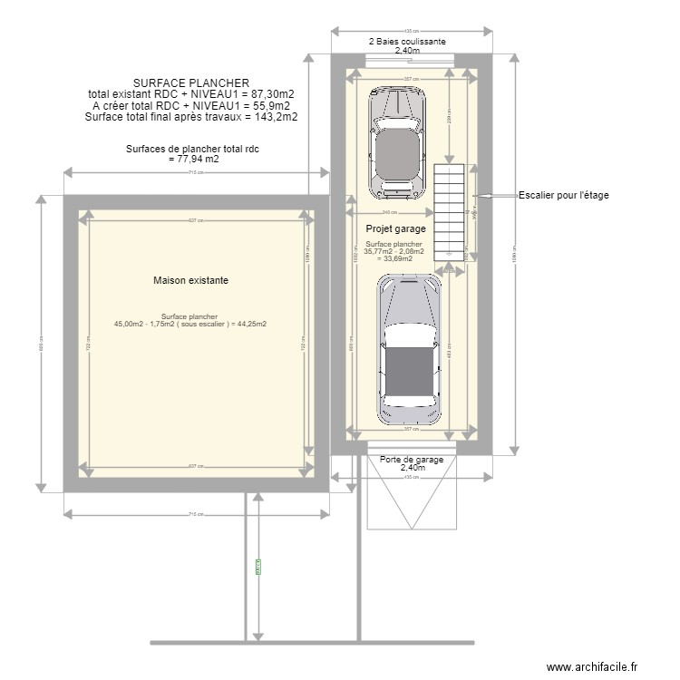 GIO NIVEAU RDC modification. Plan de 2 pièces et 82 m2