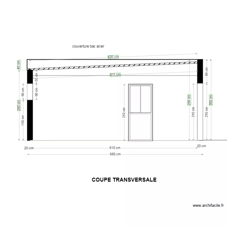COUPE TRANSVERSALE  . Plan de 