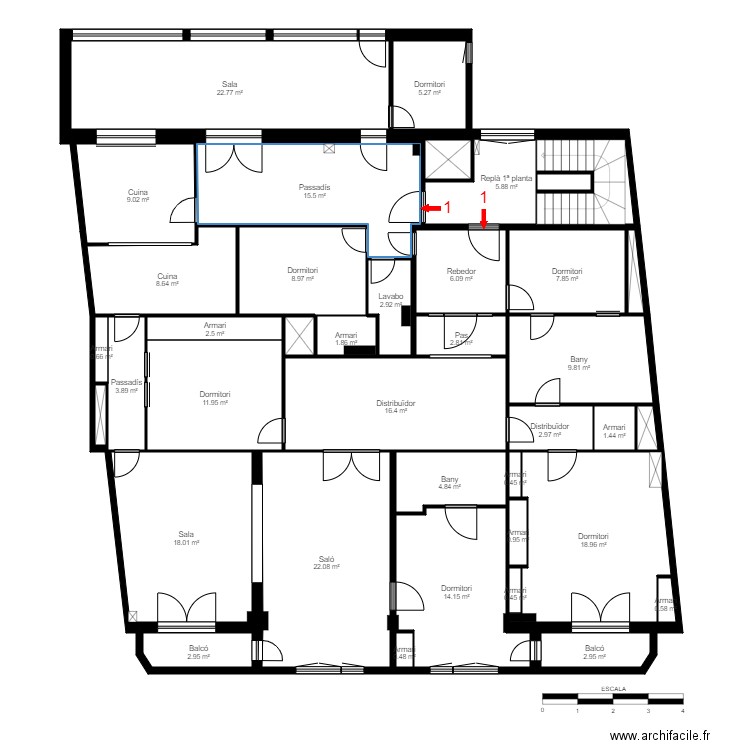 ED. CRISTALL, PLANTA 1. Plan de 40 pièces et 244 m2