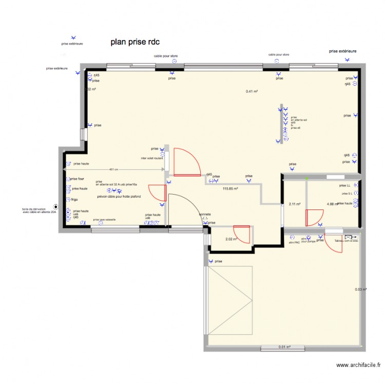 plan électricité prise . Plan de 0 pièce et 0 m2