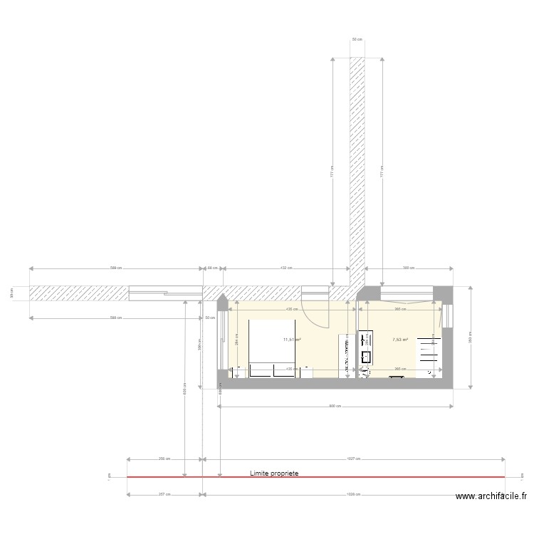 D'Hulster. Plan de 2 pièces et 19 m2