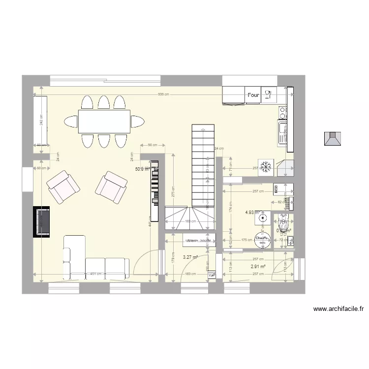 plan maison  RDC 2 luminaires meuble. Plan de 