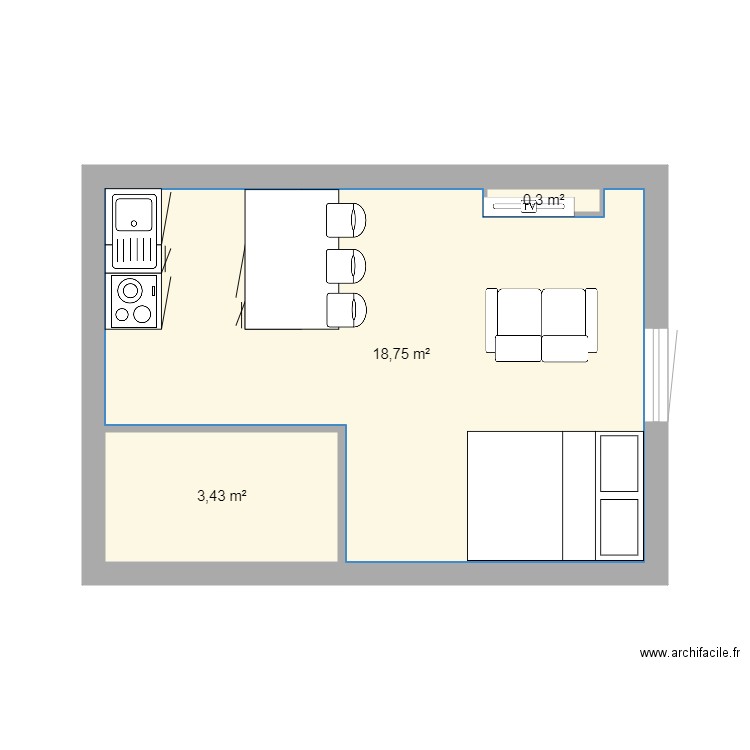 T1 24 m2 Libourne  Plan 3 pièces 22 m2 dessiné par bcard
