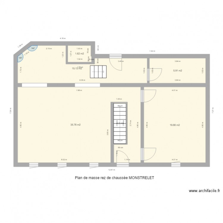 plan de masse MONSTRELET rez de chaussée. Plan de 6 pièces et 80 m2