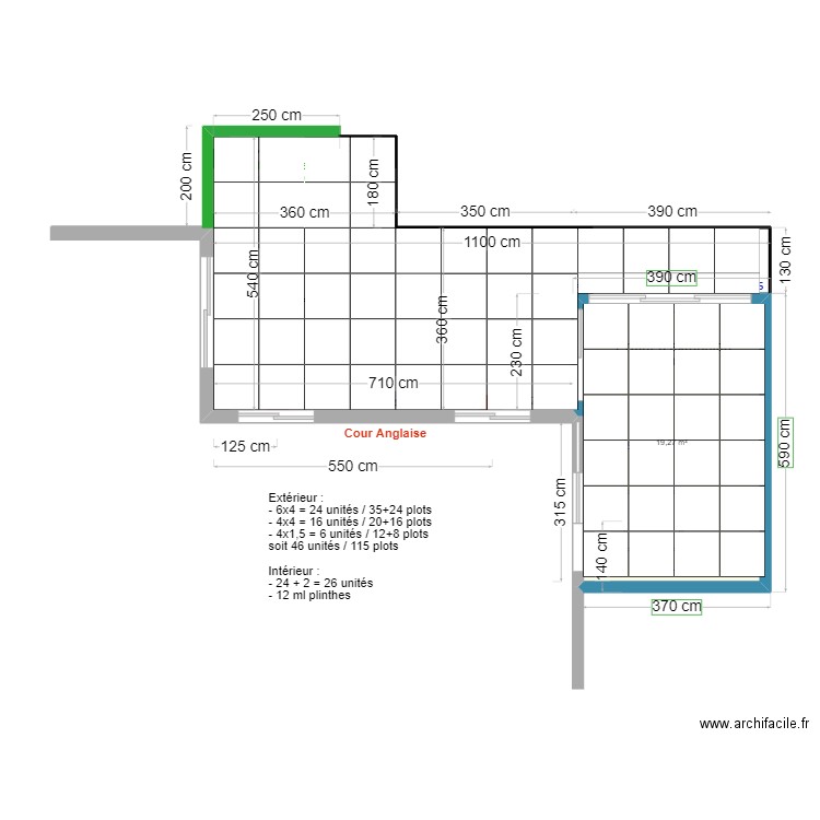 Terrasse et véranda calpinage. Plan de 1 pièce et 19 m2