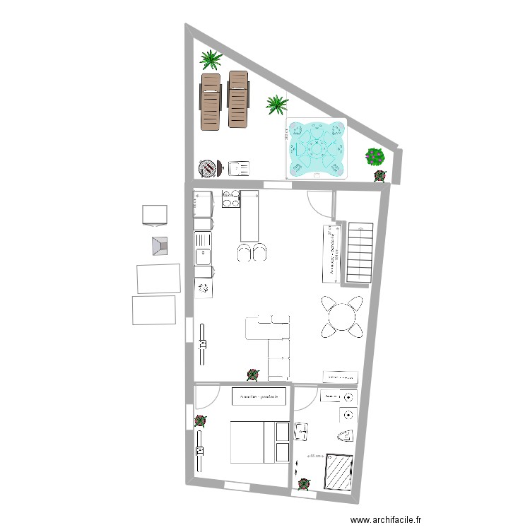 boucherie comble f2 cuisine en face sans fentre + terrasse. Plan de 0 pièce et 0 m2