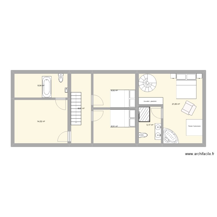 Grenier. Plan de 7 pièces et 76 m2