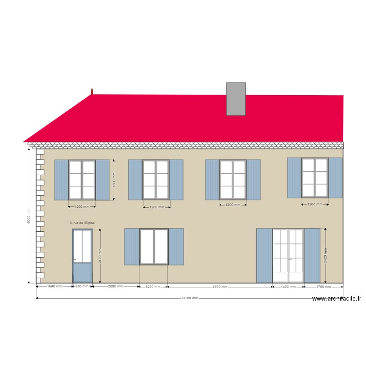 facade sud. Plan de 0 pièce et 0 m2