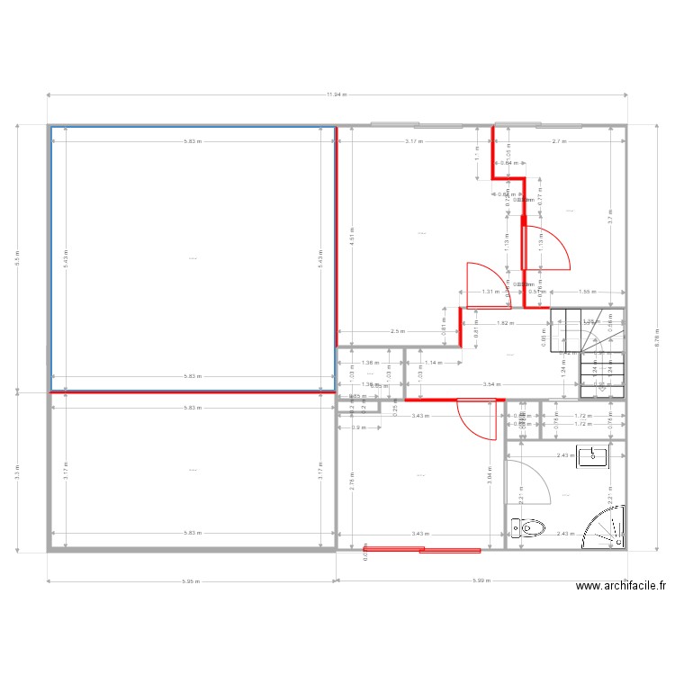 Planta 0 Actual Murs a trencar. Plan de 11 pièces et 100 m2