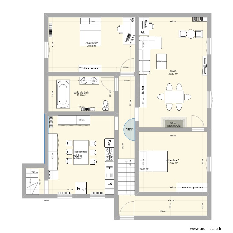 Aur et chris maison  1 er meubler. Plan de 6 pièces et 122 m2