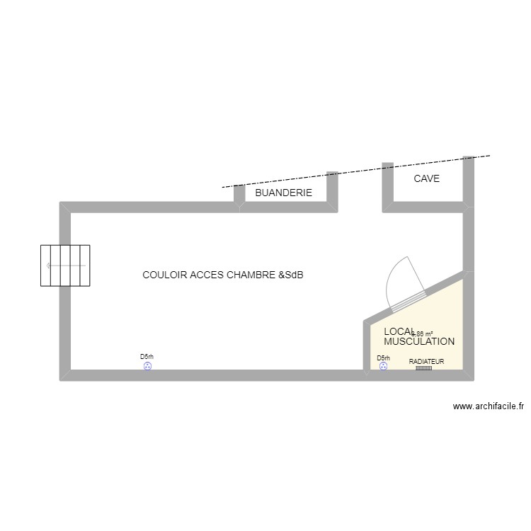 COULOIR ACCES CHAMBRE & SdB rdc. Plan de 1 pièce et 4 m2