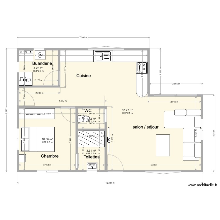 Plan maison de campagne JUJU modif meublé. Plan de 0 pièce et 0 m2