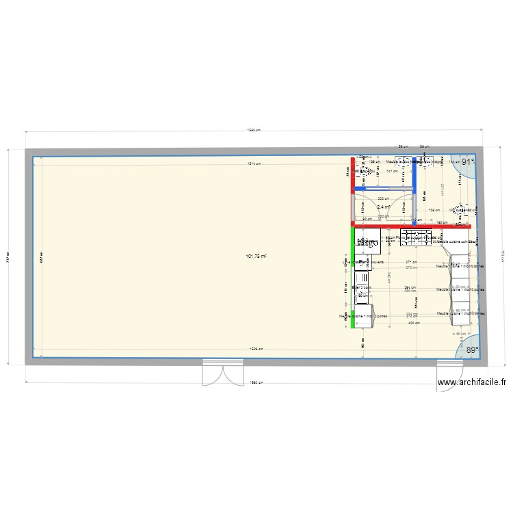 foyer. Plan de 2 pièces et 108 m2