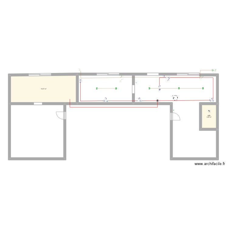 korz. Plan de 2 pièces et 23 m2