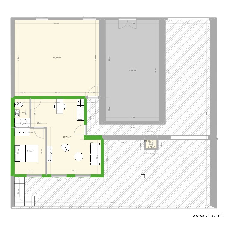 173 République RDC réno DP. Plan de 7 pièces et 215 m2