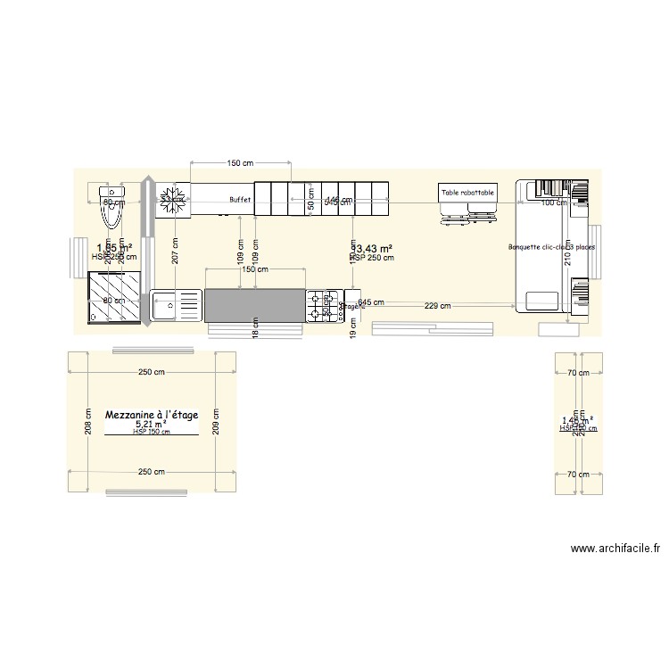 Plan Tiny. Plan de 4 pièces et 22 m2