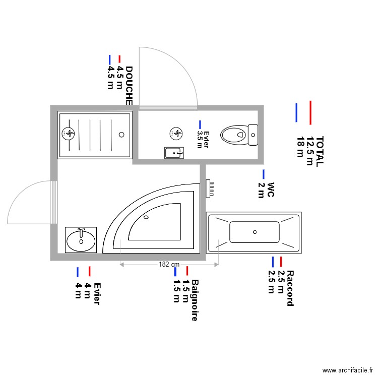 Salle de bain Aurélien arrivées d eau. Plan de 2 pièces et 8 m2