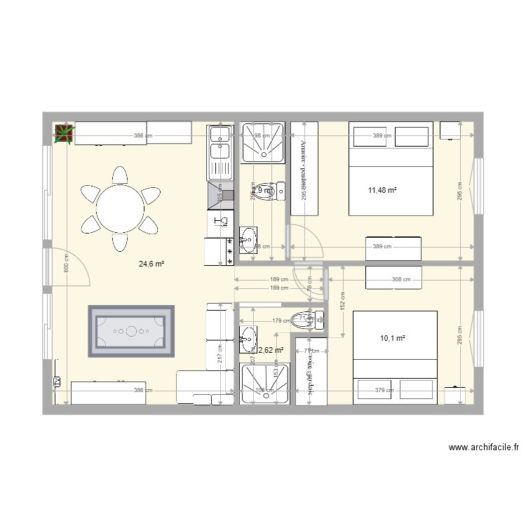 Plan appart. Plan de 5 pièces et 52 m2