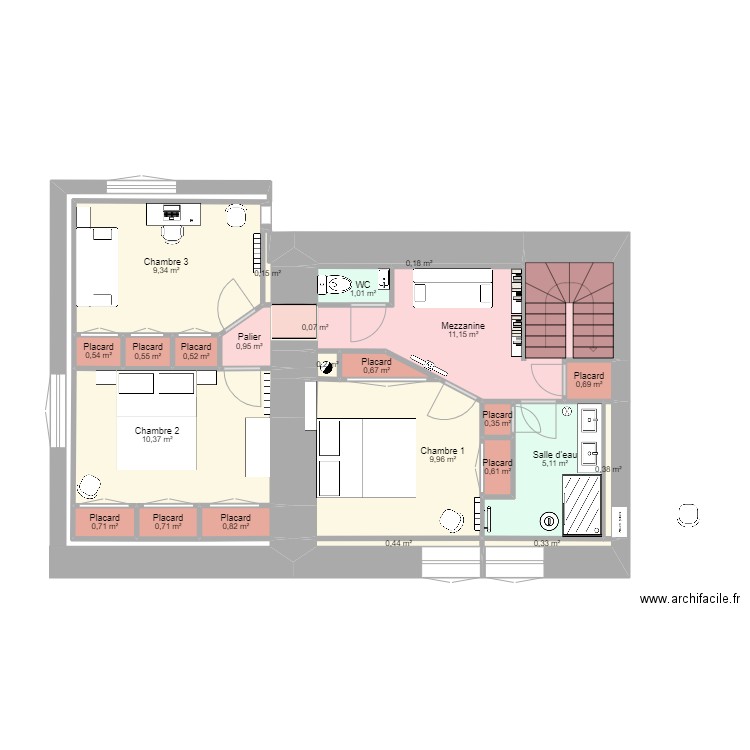 Etage 9 avril 2022. Plan de 24 pièces et 56 m2