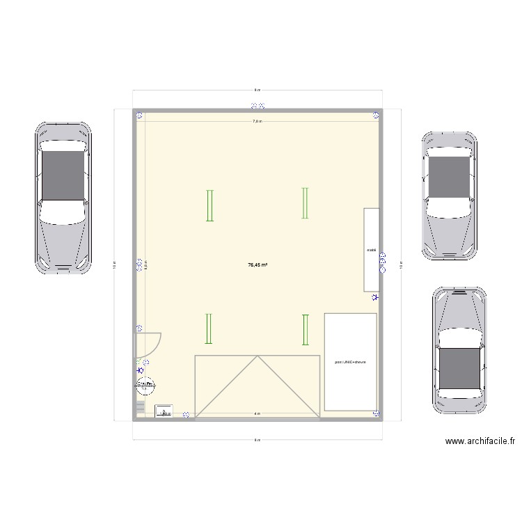 garage 2. Plan de 1 pièce et 76 m2