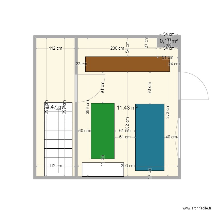 salle sport. Plan de 3 pièces et 16 m2